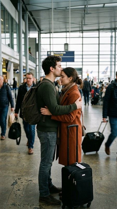 Airport Farewell Forehead Kiss pose reference photo
