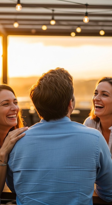 Backyard Gathering Laugh pose reference photo