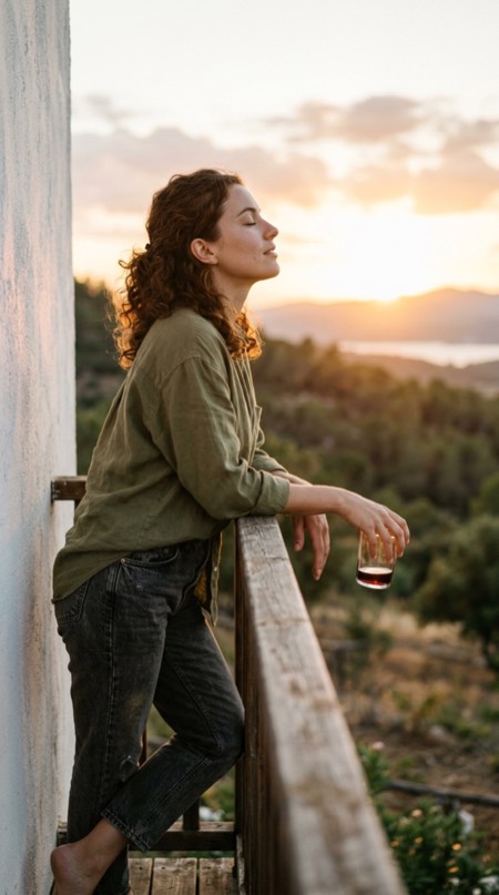 Balcony Sunset Drink pose reference photo