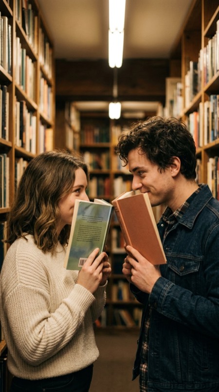 Bookstore Aisle Glance pose reference photo