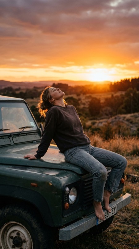 Car Hood Sunset Sit pose reference photo