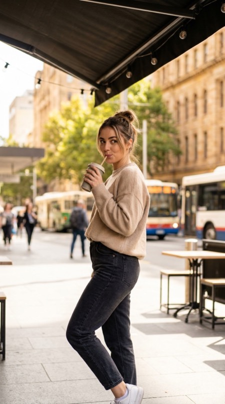 Iced Coffee Sidewalk Sip pose reference photo