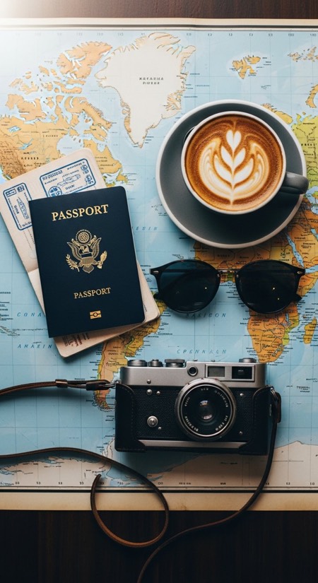 Map & Coffee Flat Lay pose reference photo