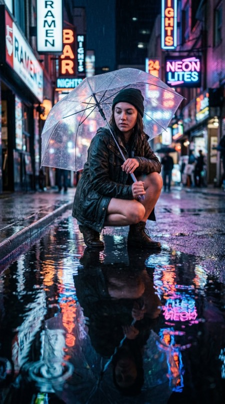 Neon Rain Reflection pose reference photo