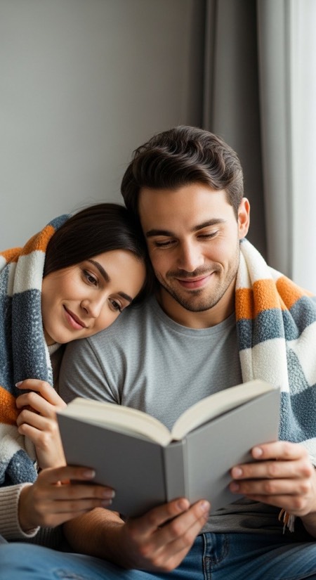 Reading Together On Couch pose reference photo