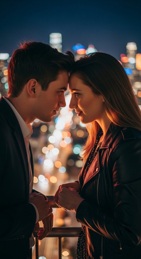 Rooftop City Lights Couple pose reference photo