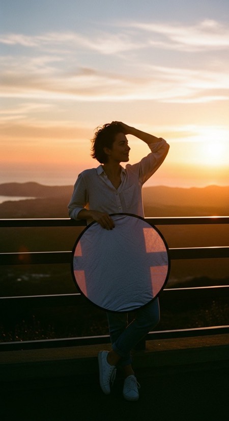 Rooftop Golden Hour Lean pose reference photo