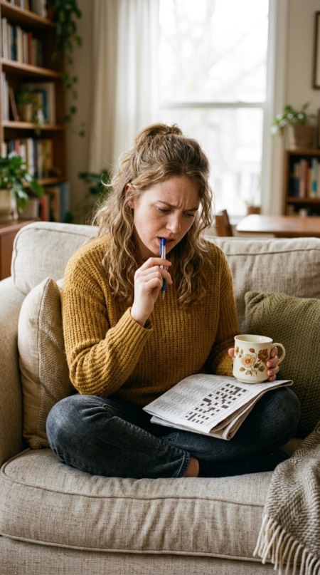 Sunday Crossword On Couch pose reference photo