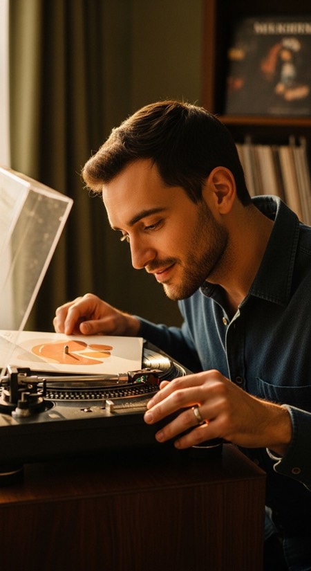 Vinyl Record Listening pose reference photo